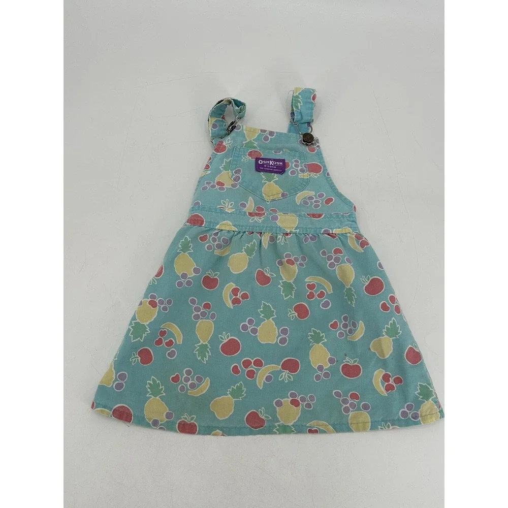 Lot of 2 Vintage OshKosh‎ B'gosh Girls Blue Rare Fruit & Overall Size 4T